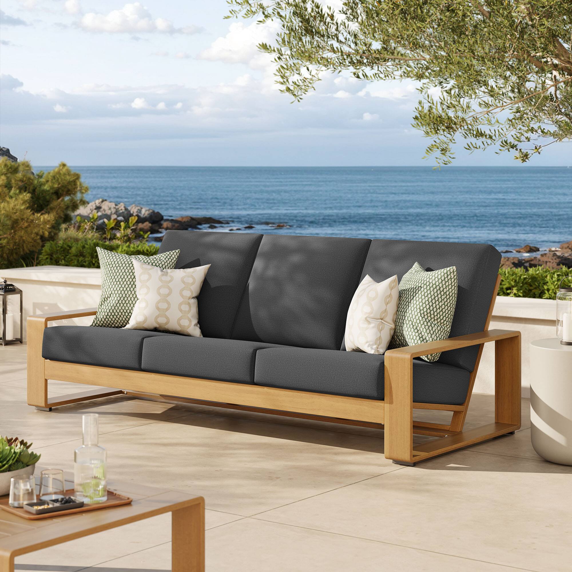 Alt View 6. Modway - Lirienne Outdoor Patio Aluminum Faux Wood Sofa by Modway - Charcoal Natural.
