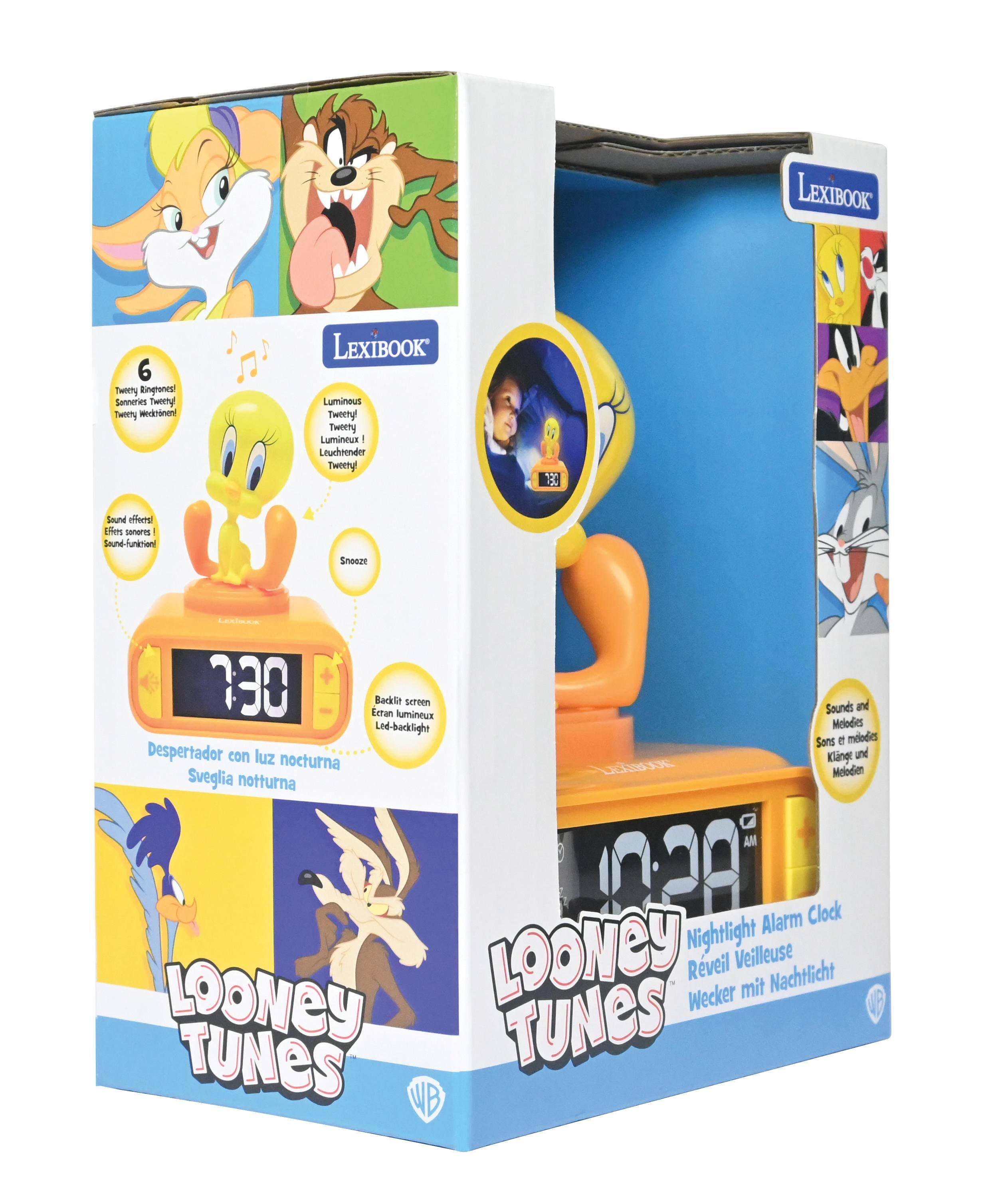 LEXIBOOK 6 Tweety Ringtone! Somneries Tweety Luminous Tweety Lumineux I Leuchtender Tweety Sound alferd Emes seerm Sound-funktion Sneeze 130 Eetan Backlit lumintux strten Led-backlight Despertador con luz nocturna Sveglia notturna ao Sounds and Melodies Sans mdodics Klingt und Mooden AM Alarm Clock LOONey Nightlight Veilleuse Rveil Nachtlicht Wecker mit LOONEY TUNES TUNES WB