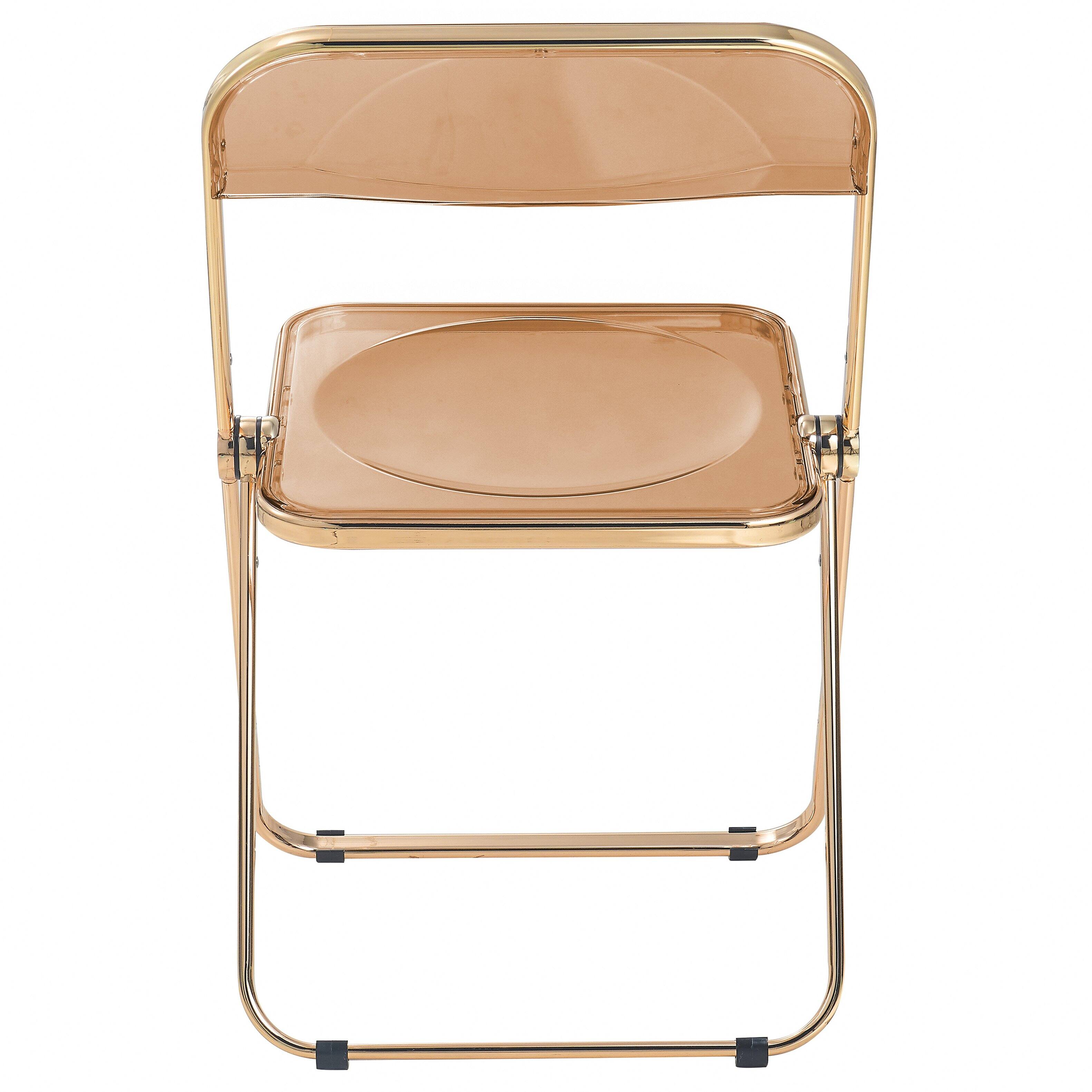 Alt View 5. LeisureMod - Lawrence Clear Acrylic Folding Chair, Modern Gold Chrome Frame, Fully Assembled Portable Dining Seat - Tangerine.