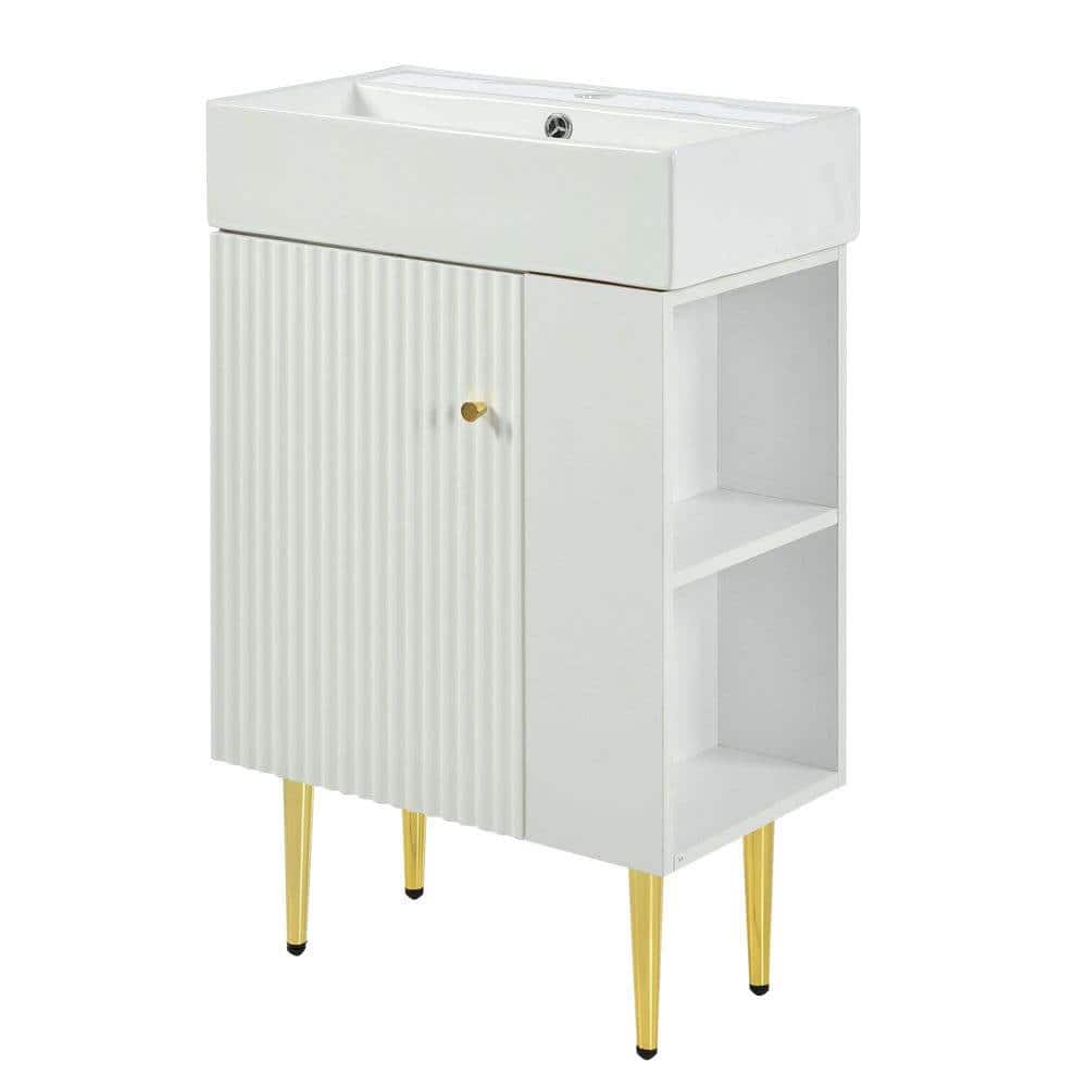 Kadyn - 21.6" Bathroom vanity, Combo Cabinet, Bathroom Storage Cabinet, Single Ceramic Sink, Right side storage - White