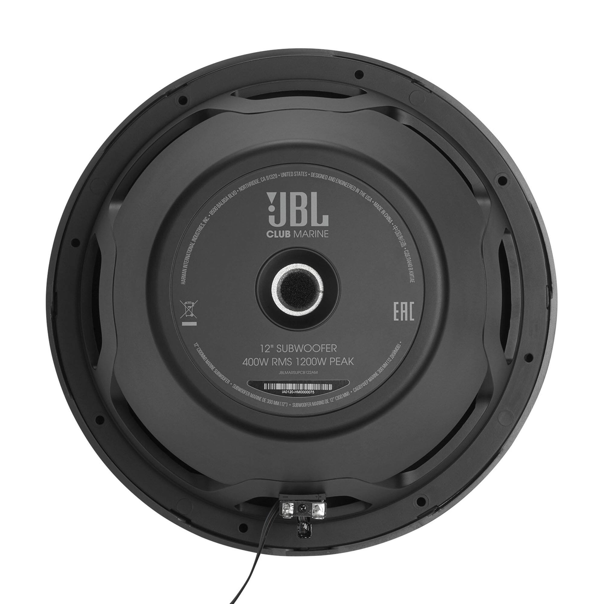 UNITED STATES DESIGNED AND ENGINEERED IN THE USA  
JBL CLUB MARINE  
12" SUBWOOFER  
400W RMS 1200W PEAK  
EAC