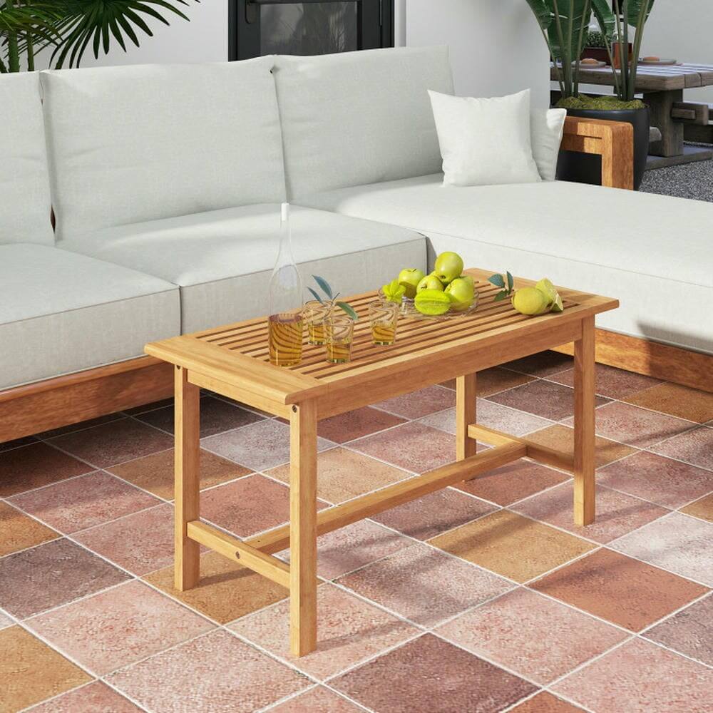 Alt View 2. Kadyn - Modern Style 36 In with Slatted Coffee Table for Patio Use - Brown.