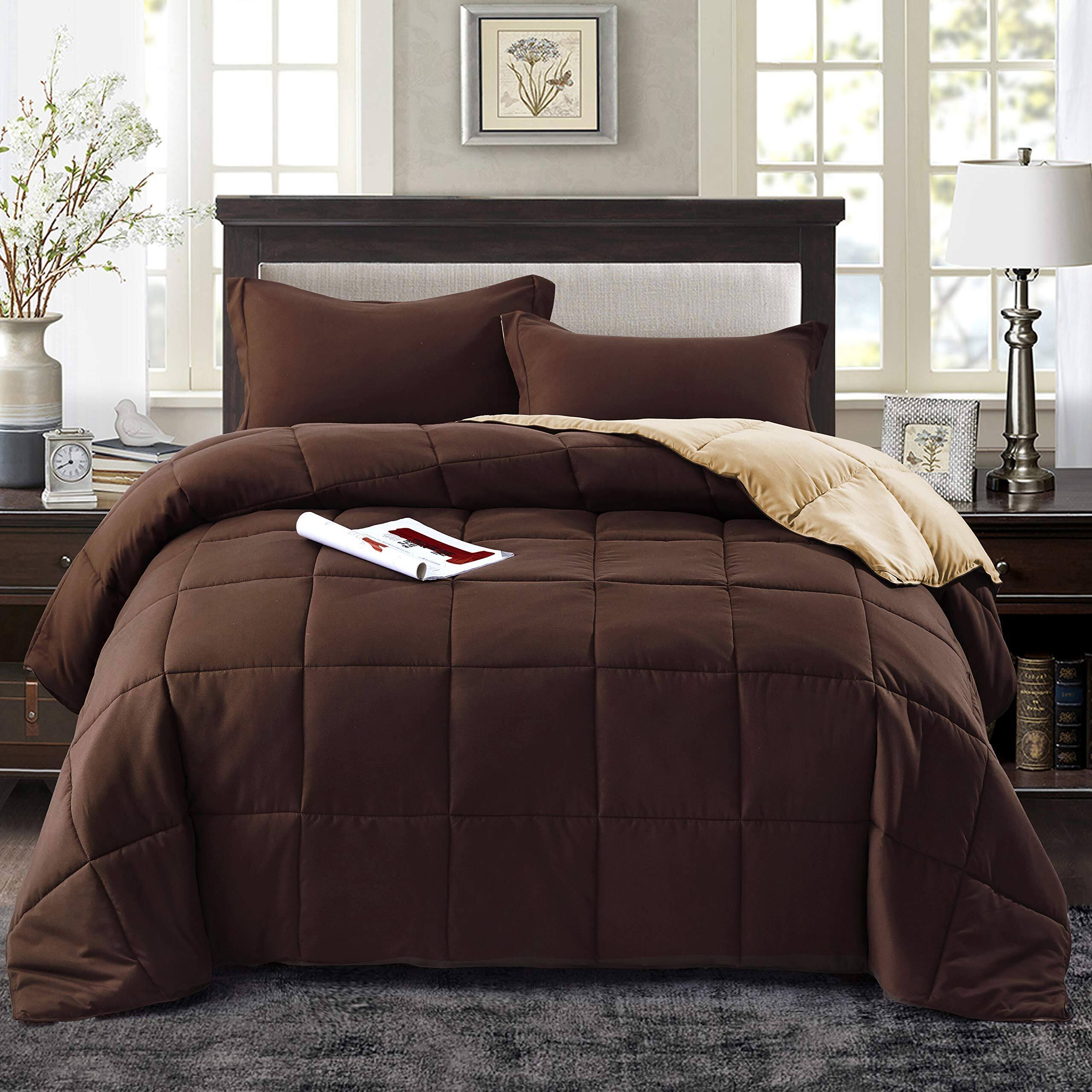 NICHOLAS KLEIN - Twin twin Xl Comforter Set - All Season Reversible Down Alternative Bedding Quilted Duvet Insert With Corne - Chocolate Twin/Twin XL