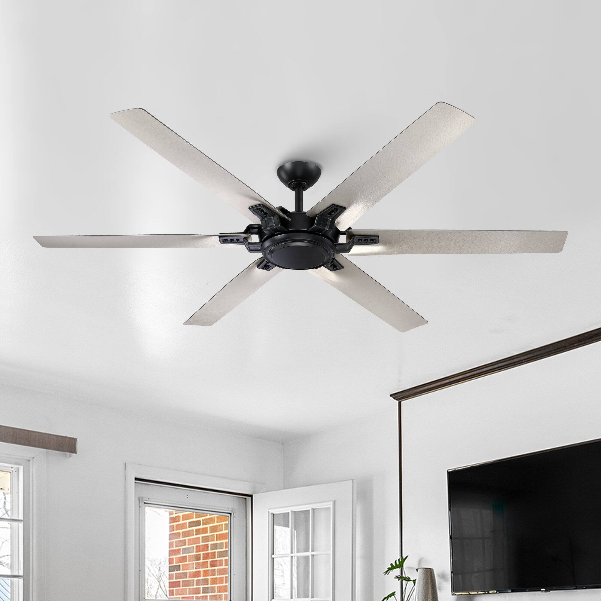 Back. Parrot Uncle - 70 in. Indoor Black 6-Speed DC Reversible Motor Ceiling Fan with Light and Remote - Black.
