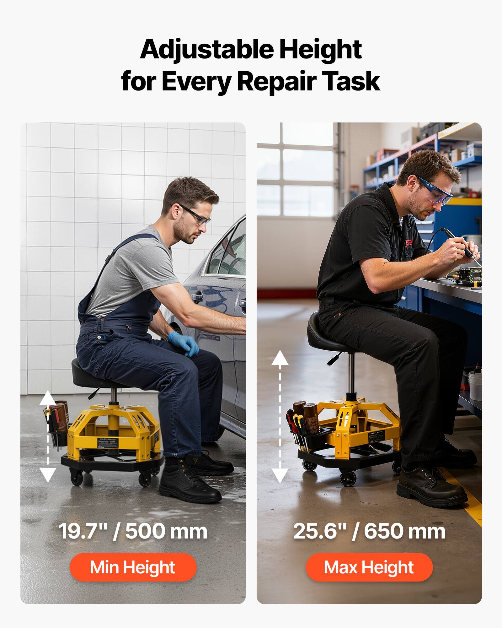 Adjustable Height for Every Repair Task

19.7" / 500 mm
Min Height

25.6" / 650 mm
Max Height