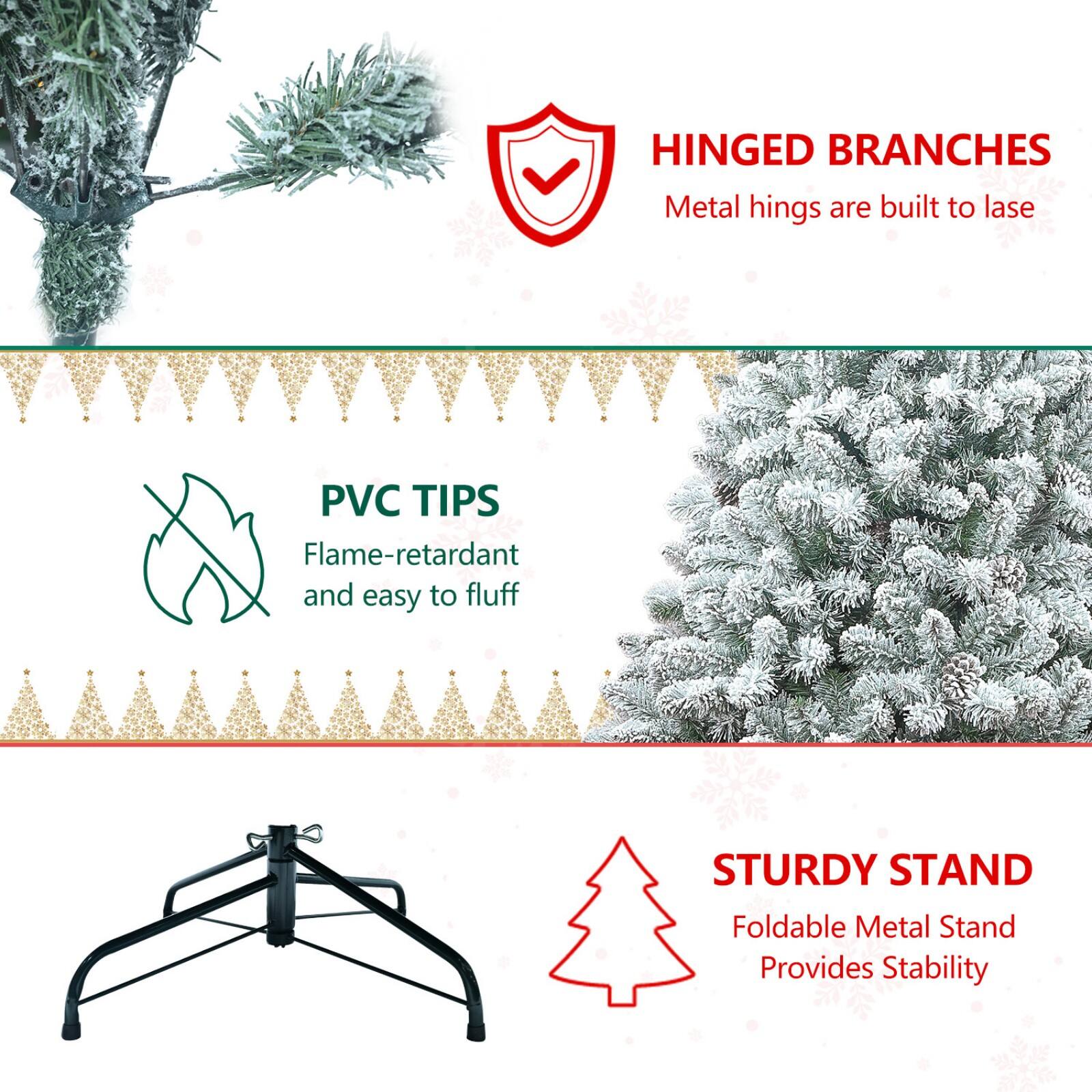 - HINGED BRANCHES  
  Metal hings are built to last

- PVC TIPS  
  Flame-retardant and easy to fluff

- STURDY STAND  
  Foldable Metal Stand  
  Provides Stability