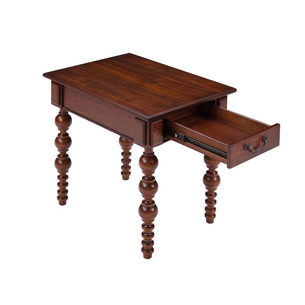 Alt View 4. Loheer - Loheer Solid Wood End Table with Drawer, Vintage Narrow Sofa Side Table for Living Room, Walnut - Walnut.