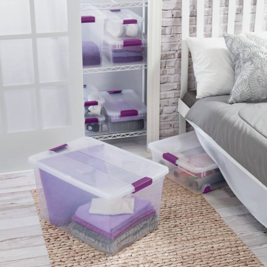Sterilite ClearView 66 Quart Plastic Stacking Storage Tote w/ Latch Lid ...