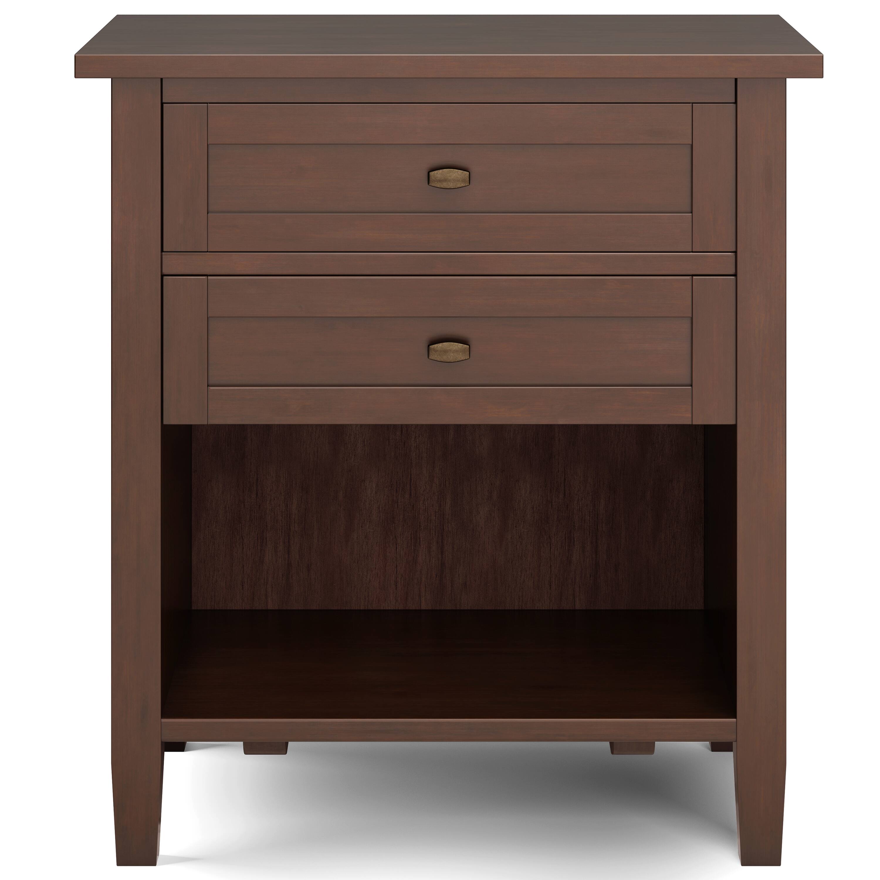 Left. Simpli Home - Warm Shaker Solid Wood 24 inch Wide Transitional Nightstand in Russet Brown - Russet Brown.