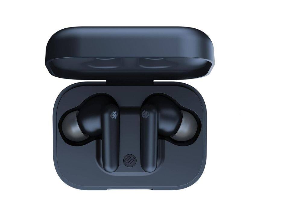 Left. Urbanista - Urbanista London Active Noise Cancelling Wireless Charging I Color: Dark Sapphire Earbuds - Dark Sapphire.