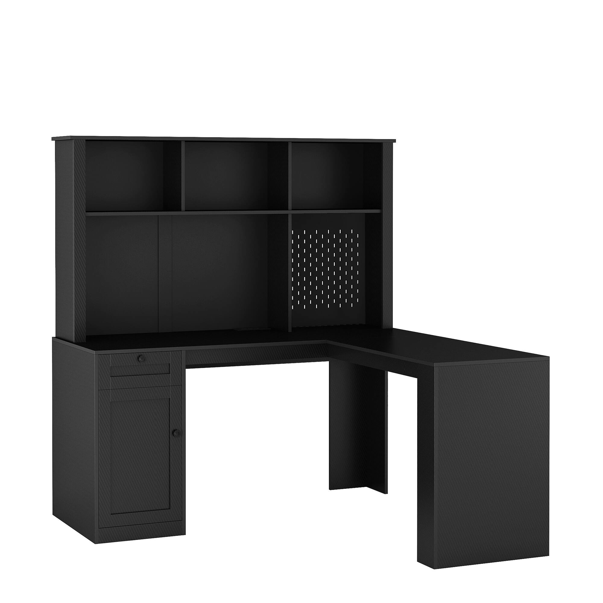 Alt View 7. Tiramisubest - L Shaped Desk with Outlet,Computer Desk with Drawers,Bookshelf,Modern Corner Writing Desk,Home Office Desk,Black - Black.