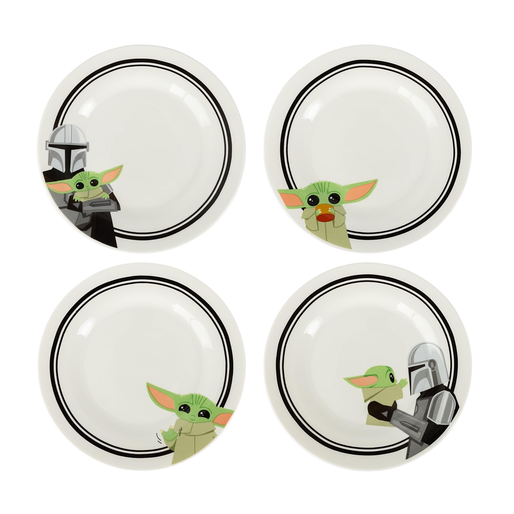 Front. Silver Buffalo - Star Wars: The Mandalorian Mando and Grogu 4-Piece 8-Inch Dinner Plate Set - Multi-Colored.