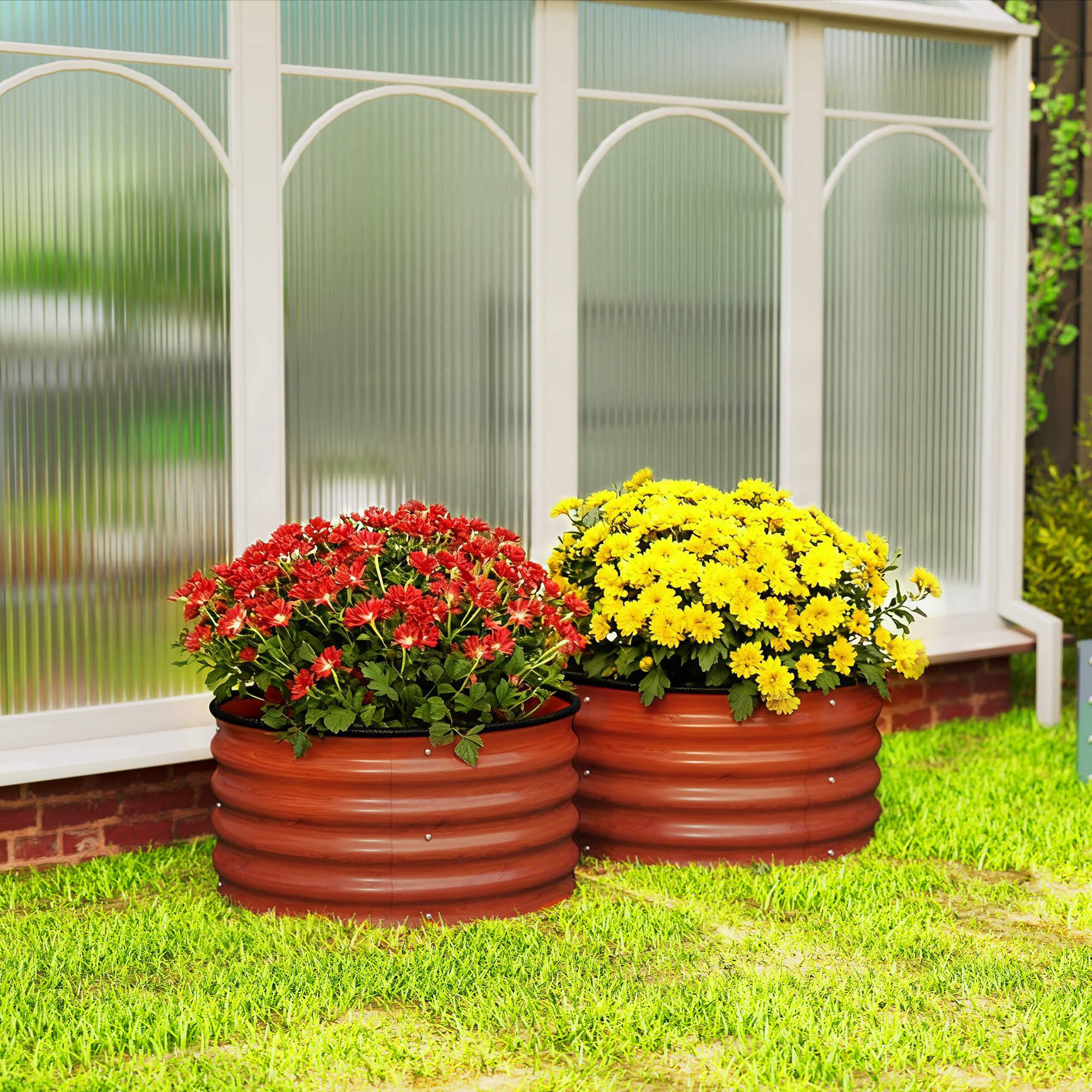 Alt View 8. Outsunny - Galvanized Raised Garden Bed Set of 2, Planters for Outdoor Plants with Safety Edging - Brown.
