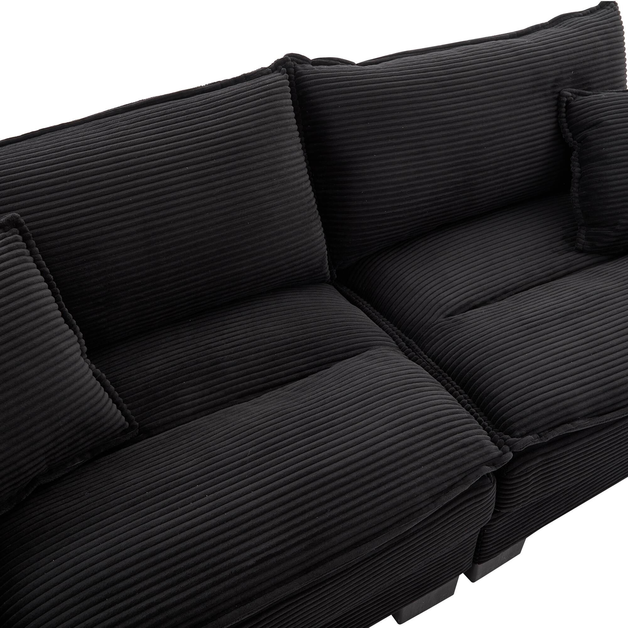 Alt View 6. Tiramisubest - Corduroy Couch Loveseat Sofa with Pillows,Comfy Upholstered Deep Seat Sofa for Bedroom,Living Room,Office-Black - Black.