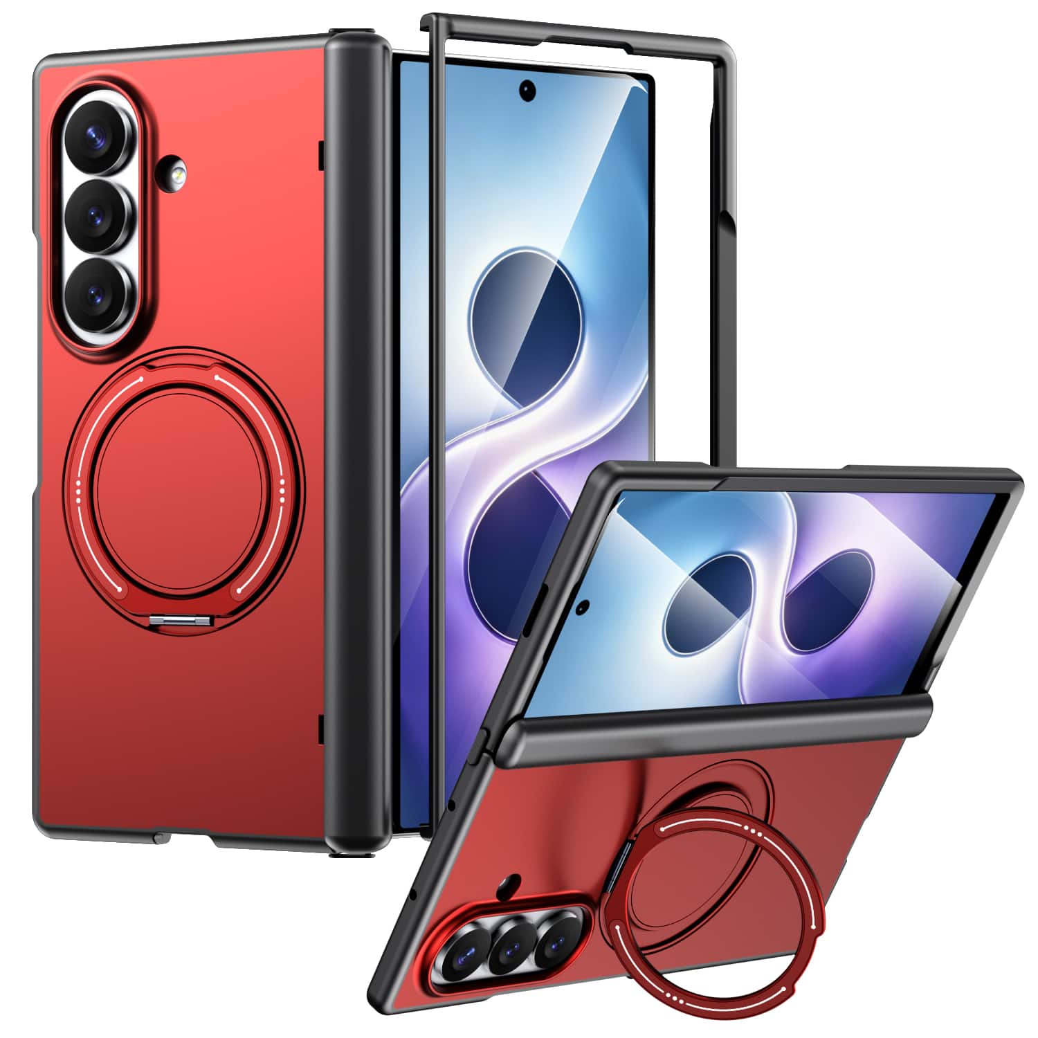Dteck - Shockproof Phone Case for Samsung Galaxy Z Fold8 Ultra with Ring Kickstand Hinge Guard, Rugged Magnetic Protective Cover - Red price history on PriceWatchPro