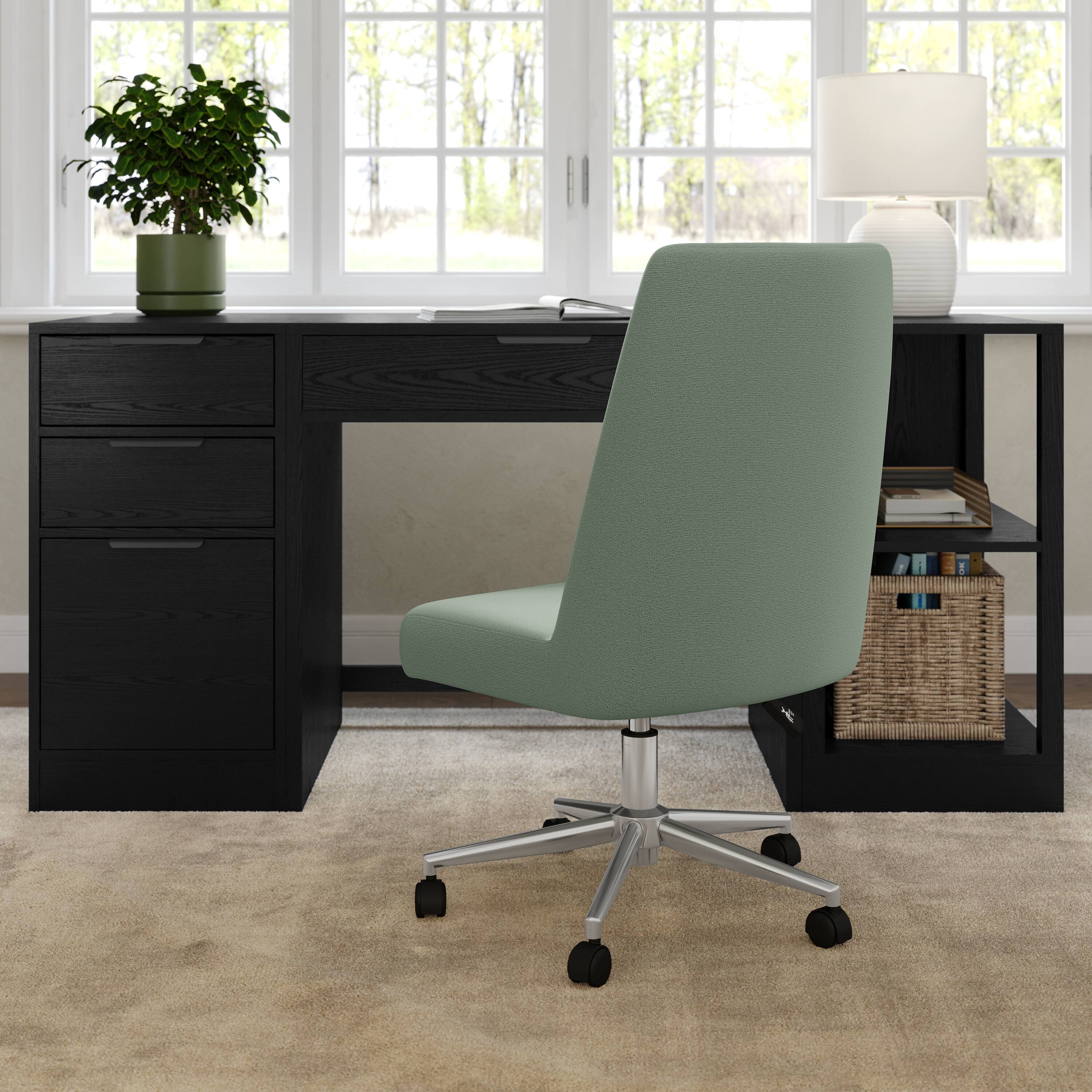 Alt View 5. Martha Stewart - Maeve Upholstered Height Adjustable Swivel Home Office Chair - Sage Fabric/Polished Nickel Frame.