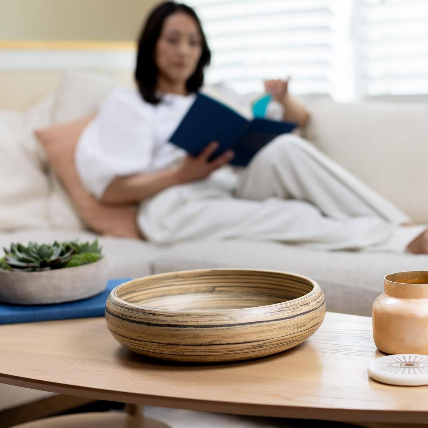 Back. Lexa - Bamboo Fruit Bowl, 12 Inch, Black - Black/Natural.