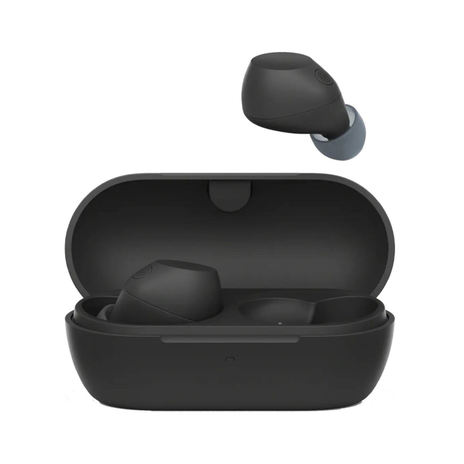 Angle. Sony - Sony Wireless Noise-Cancelling Earbuds (Black) Bundle with Ear Tips (2 Items) - Black.