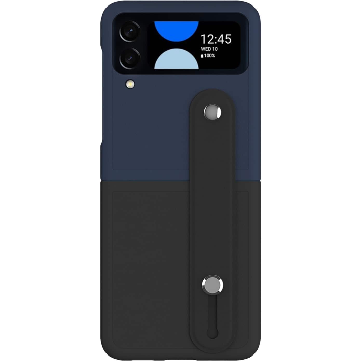 Front. SaharaCase - FingerGrip Series Case with Strap for Samsung Galaxy Z Flip4 - Black/Blue.