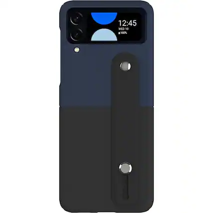Front. SaharaCase - FingerGrip Series Case with Strap for Samsung Galaxy Z Flip4 - Black/Blue.