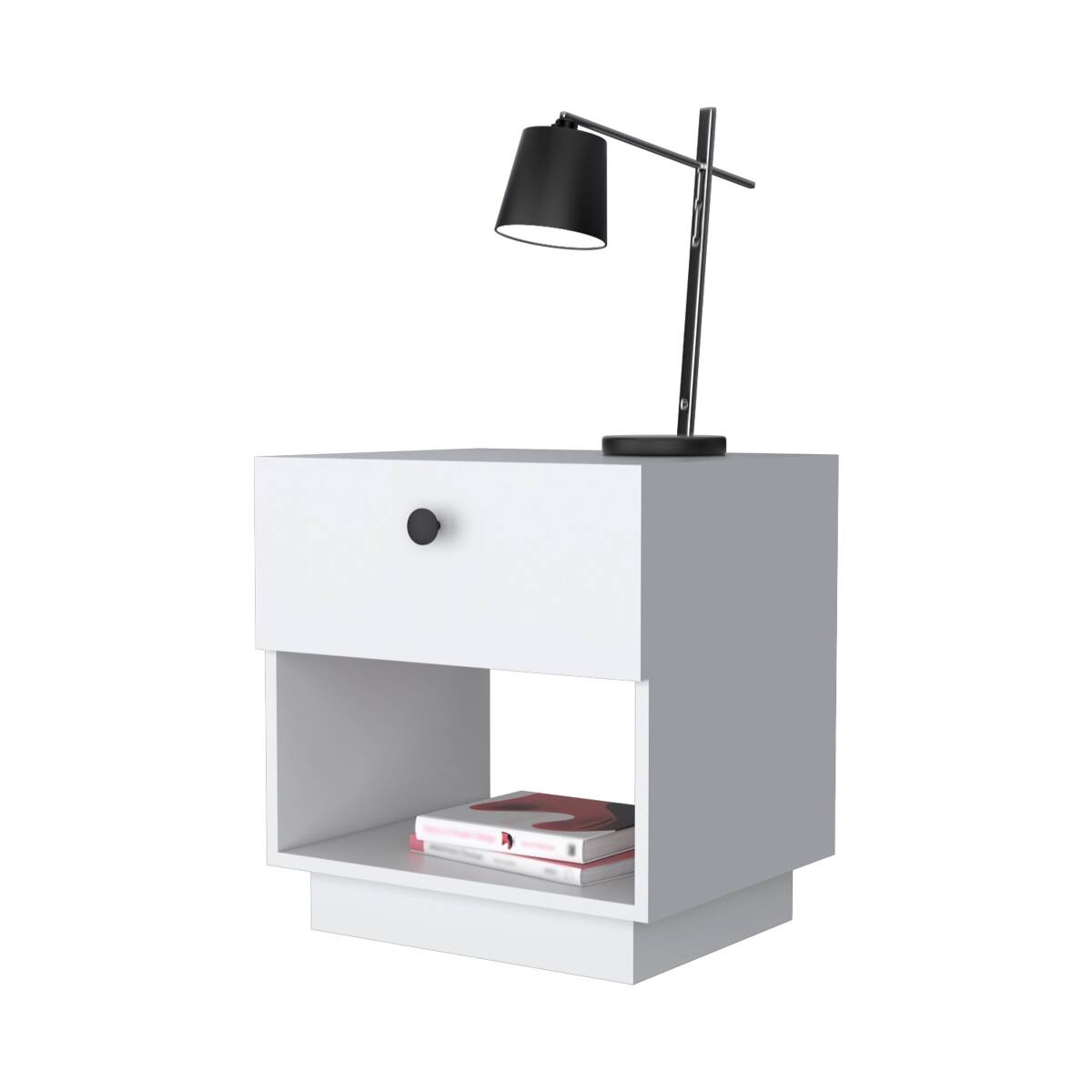 Alt View 1. Loheer - Loheer White One-Drawer Nightstand with Open Shelf for Bedroom - White.