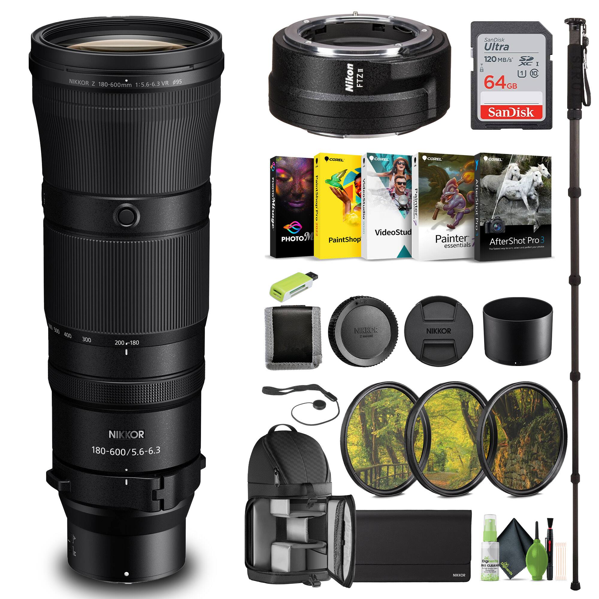 NIKKOR Z 180-600mm 1:5.6-6.3 VR 95  
Nikon FTZ I  
SanDisk Ultra 120 MB/s 64GB  
Corel Painter 12  
Corel VideoStudio Pro X10  
Corel Painter Essentials 4  
Corel AfterShot Pro 3  
Nikkor 180-600/5.6-6.3