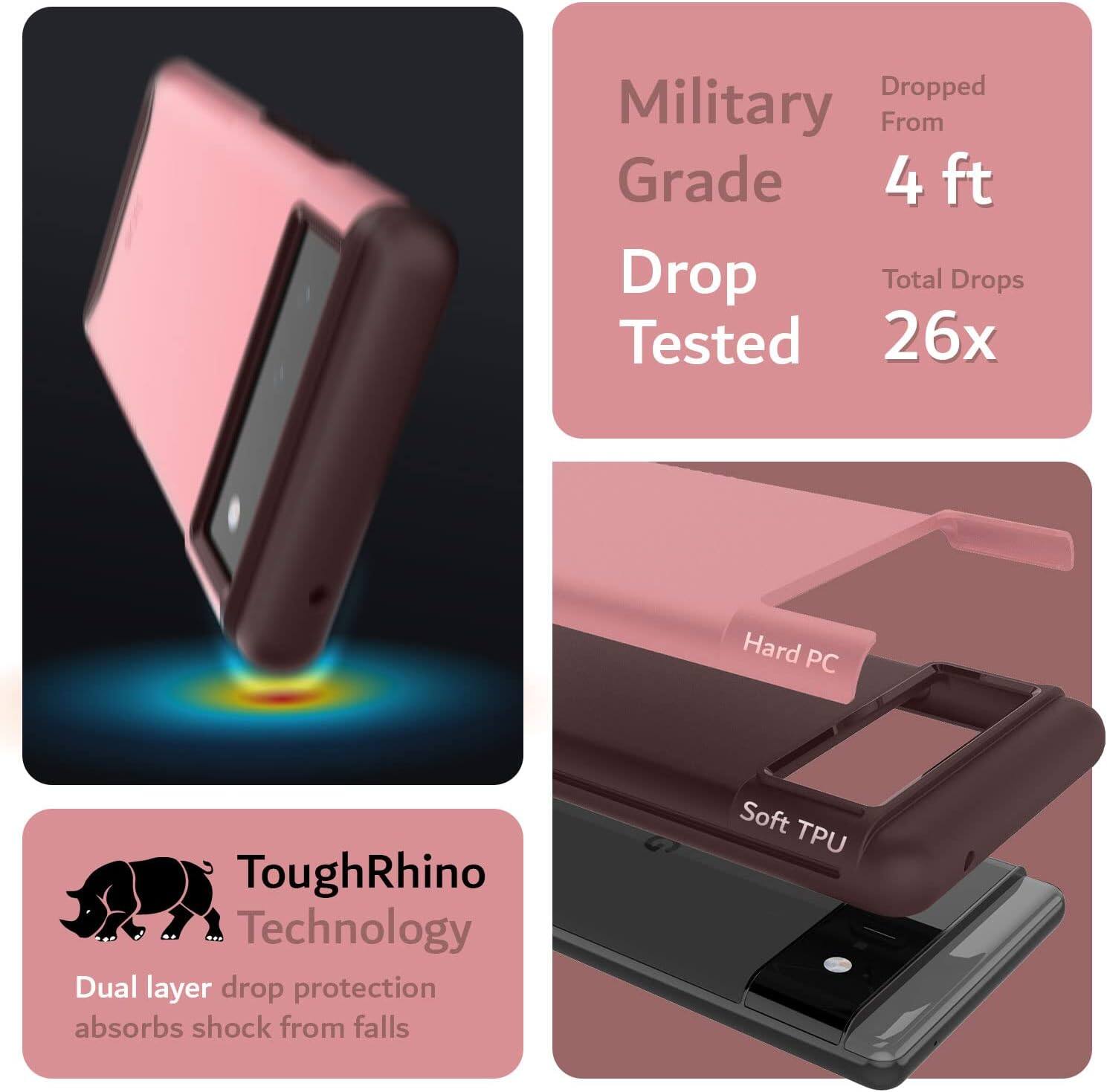 - Military Grade Drop Tested
  - Dropped From 4 ft
  - Total Drops Tested 26x

- ToughRhino Technology
  - Dual layer drop protection absorbs shock from falls
  - Hard PC
  - Soft TPU