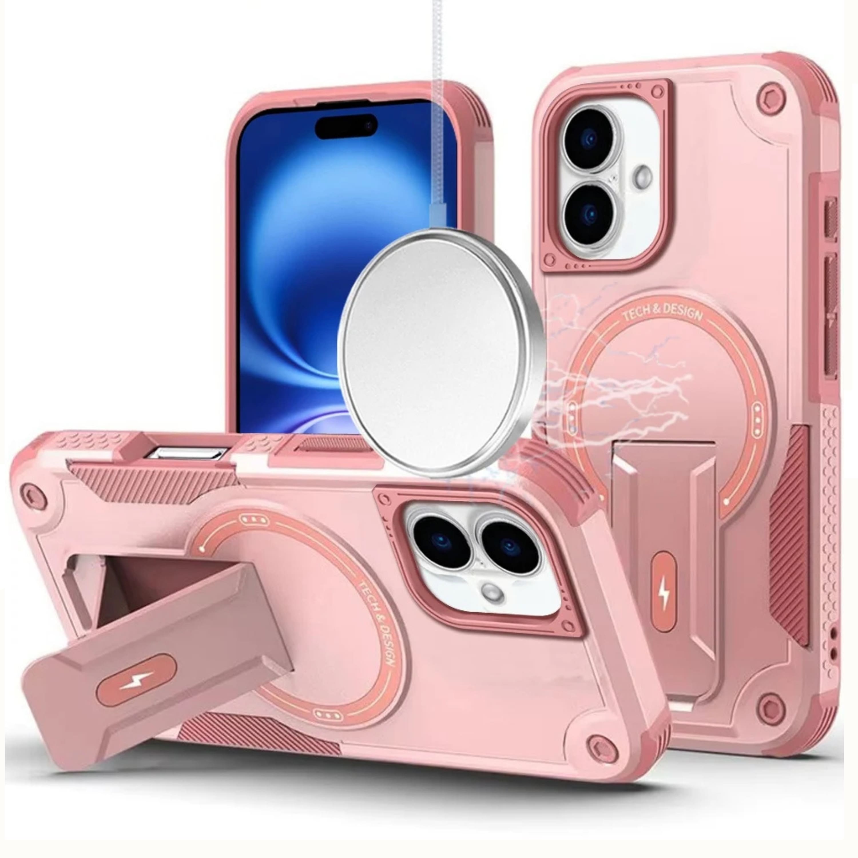 Kitcheniva - Heavy Duty Magnetic Circle Armor Case With Tempered Glass For iPhone 17 - Pink price history on PriceWatchPro