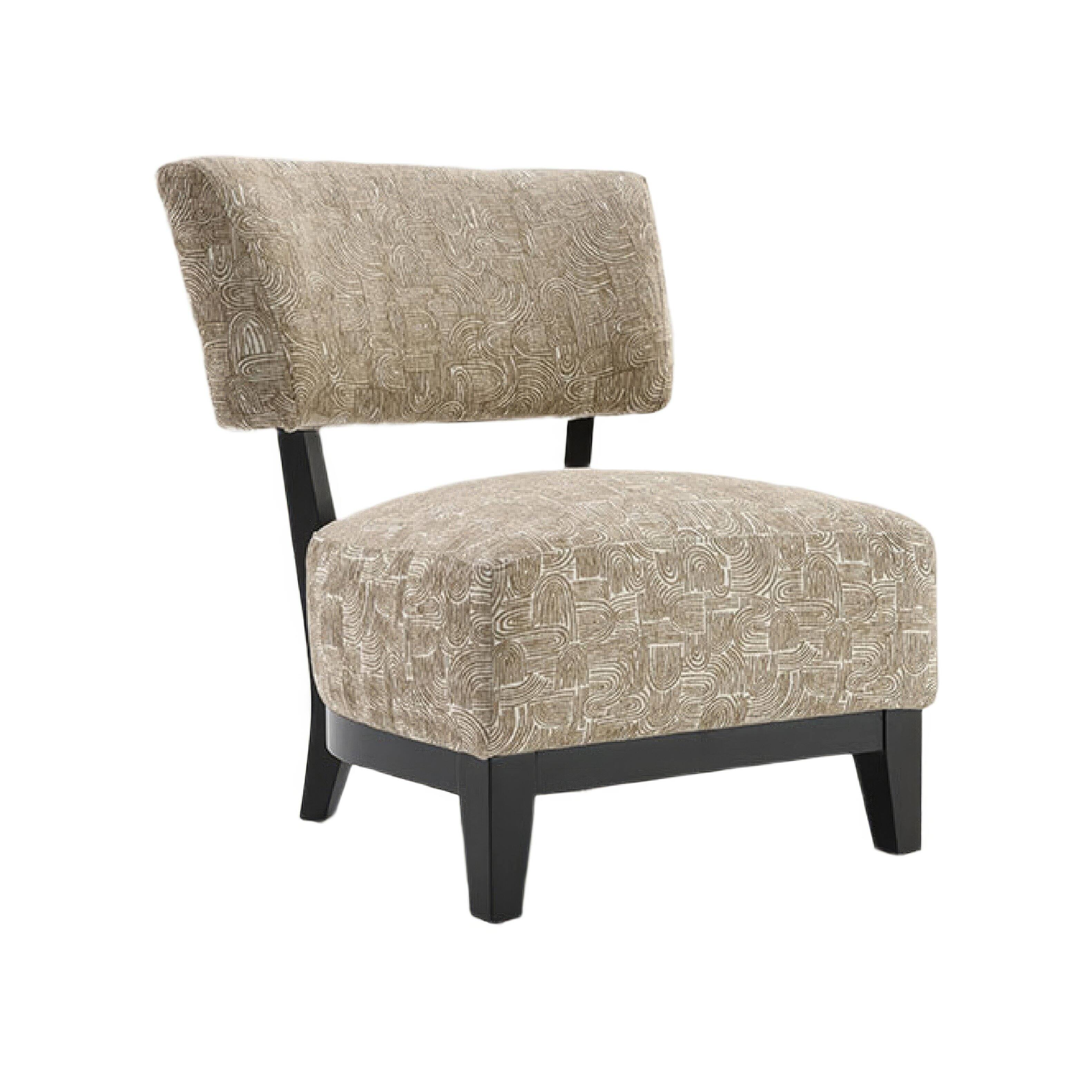 Front. Manhattan Lane - Beth Accent Chair with Angled Back,  Wood Abstract Fabric - Beige, White, Black.
