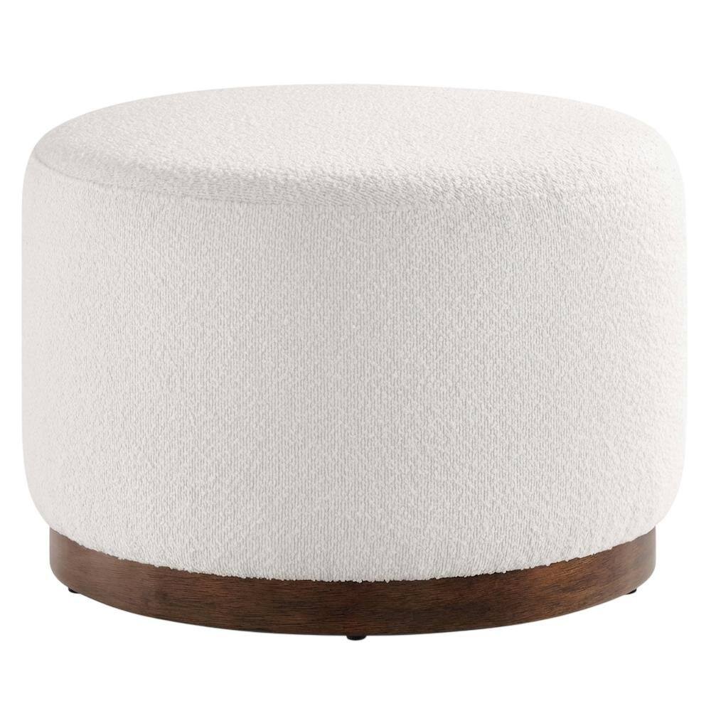 Front. Outdoor Escape - Round Boucle Upholstered Ottoman For Outdoor Lounge And Seating - Brown.