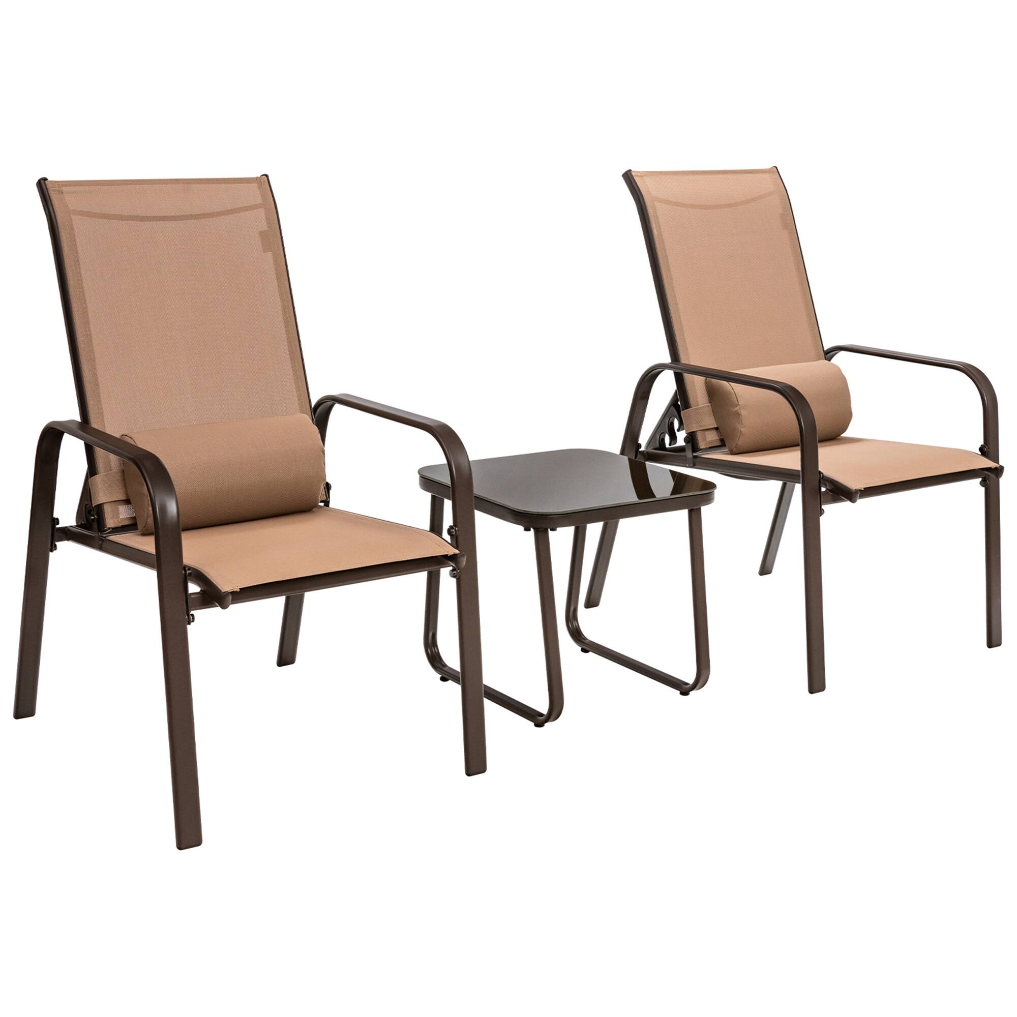 Alt View 8. Gymax - Gymax 3PCS Outdoor Bistro Set Patio Conversation Set w/ Adjustable Backrest Brown - Brown.