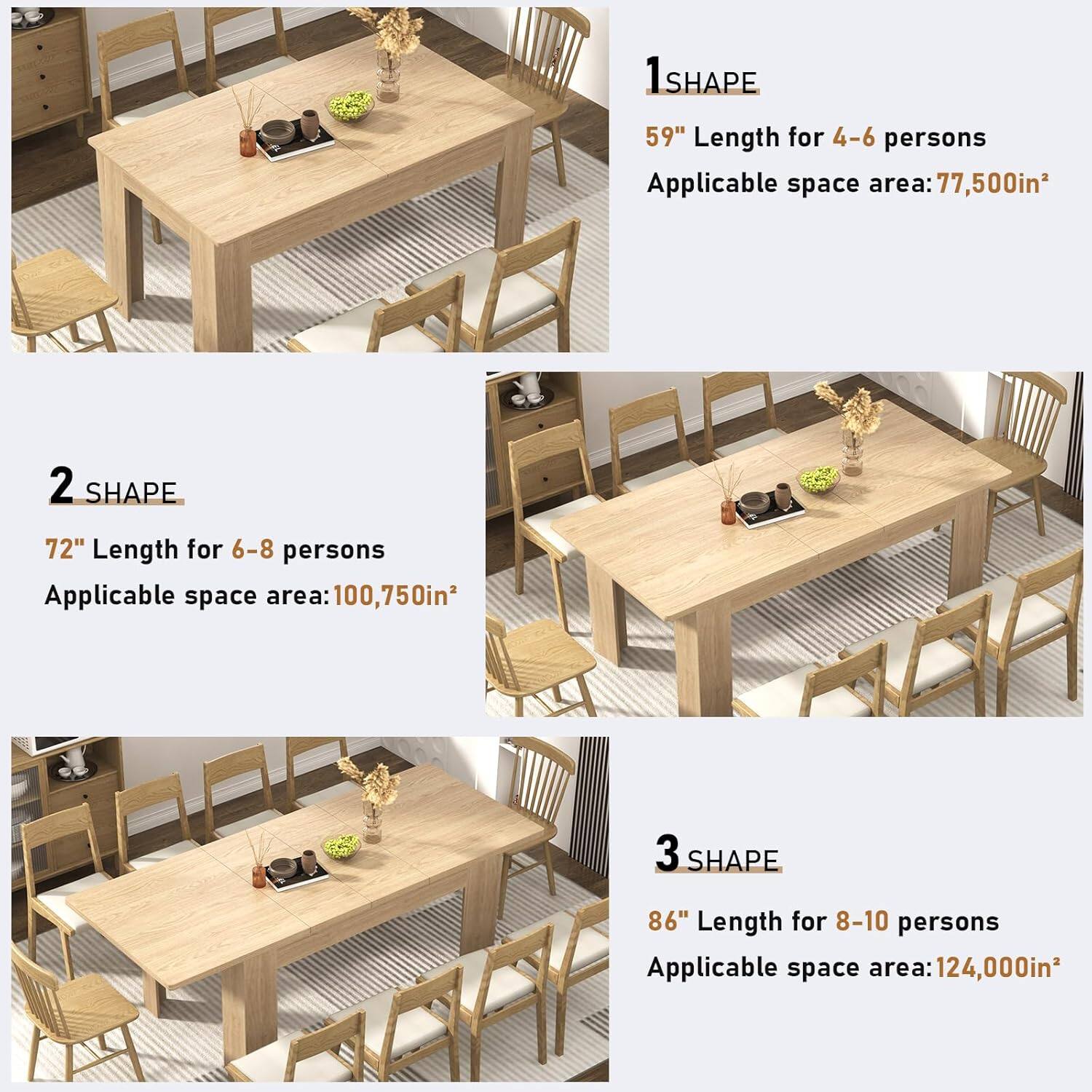 Lent Glitter Wood Large Mobile Extendable Dining Table for 6 8