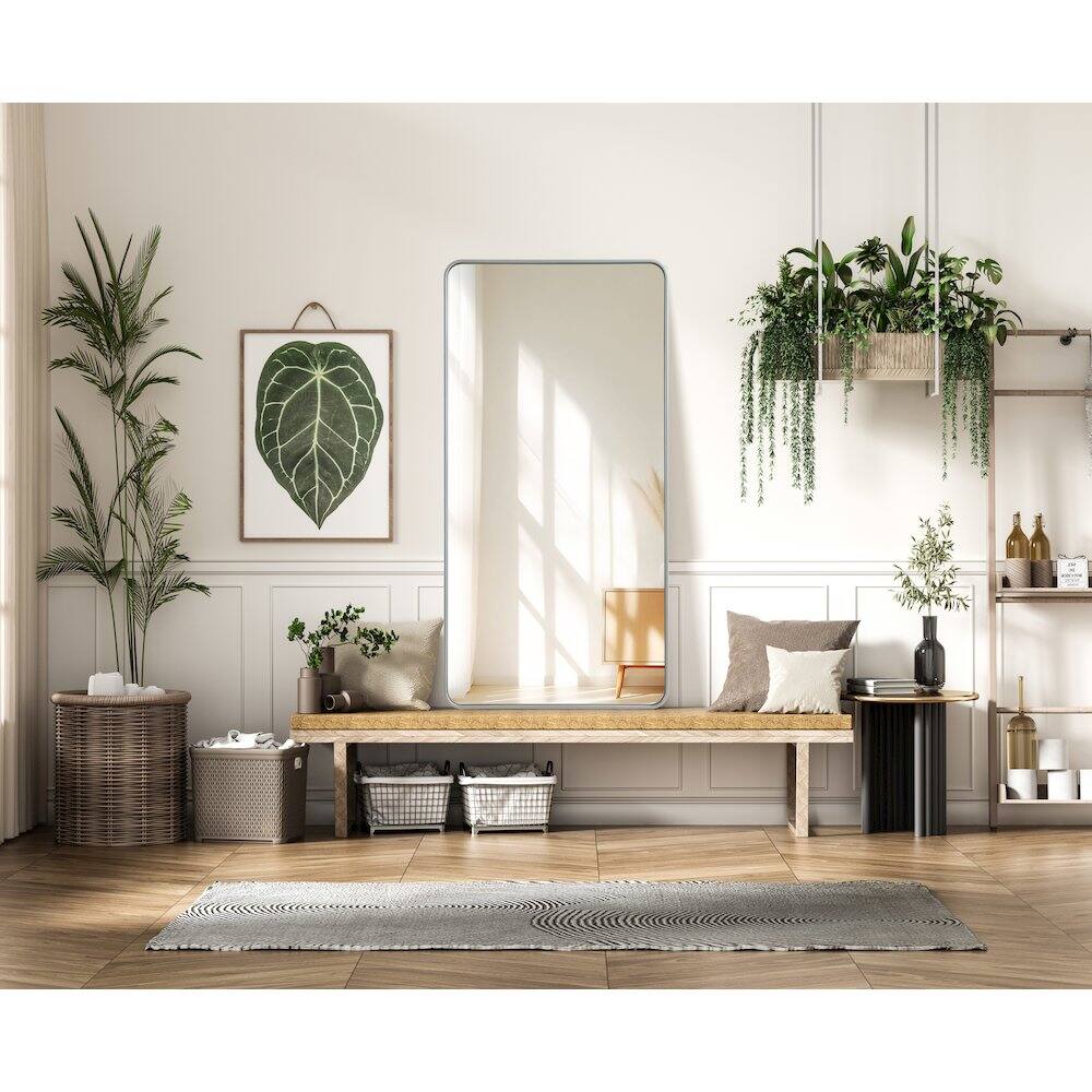 Alt View 7. Elegant Decor - Contour Metal Rectangle Mirror 30x60 in Silver - Silver.