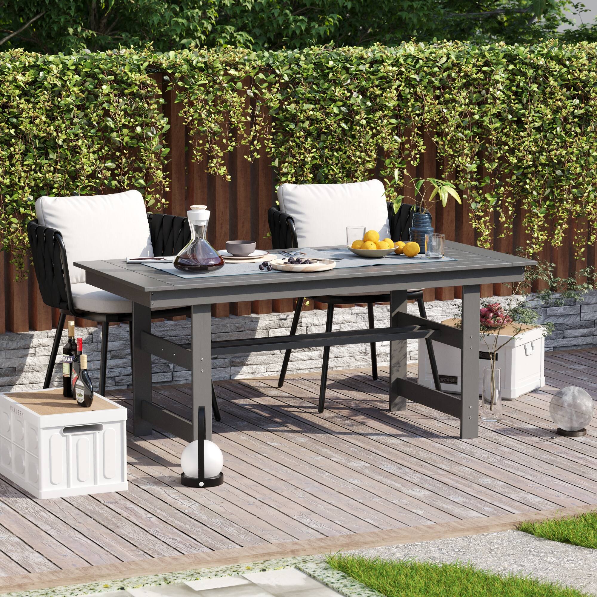 Alt View 2. Famapy - HDPE Outdoor Dining Table with Umbrella Hole & Cap - Solid Panel Patio Table for Garden, Backyard, Poolside - Gray.