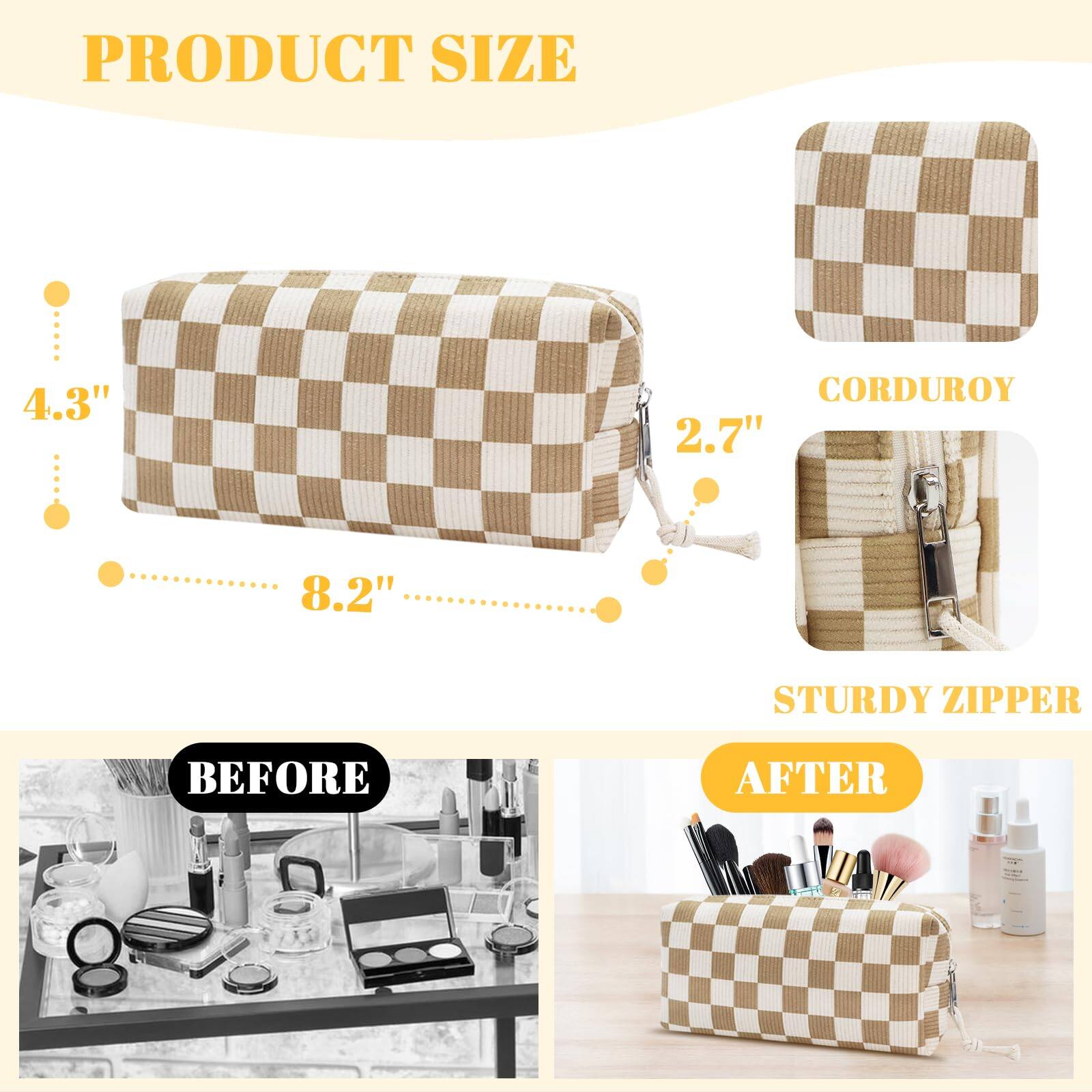 PRODUCT SIZE  
4.3" x 2.7" x 8.2"  

CORDUROY  
STURDY ZIPPER  

BEFORE  
AFTER