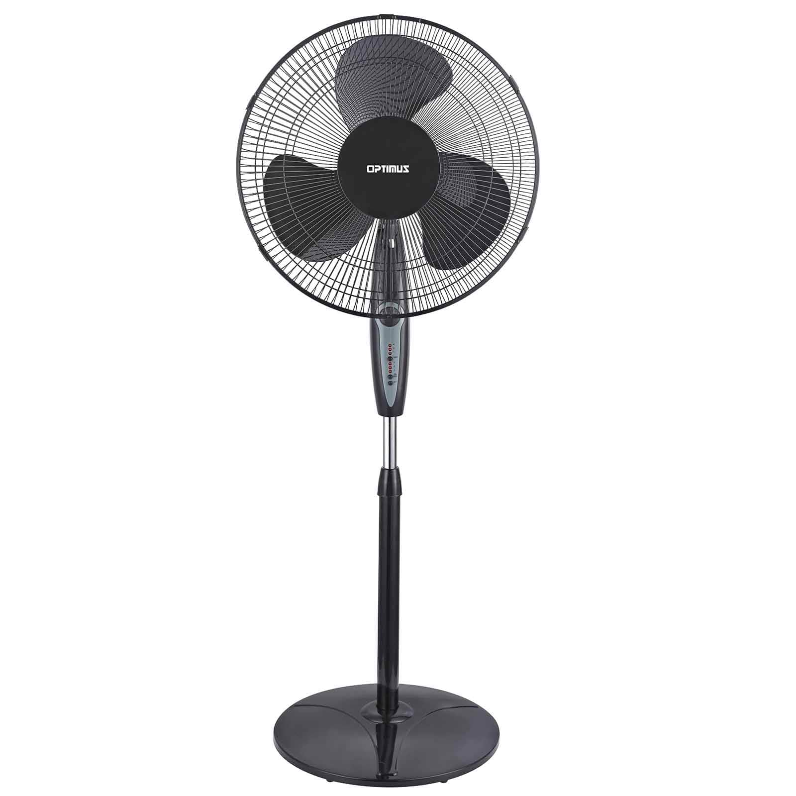 Front. Optimus - Optimus 16 in. Oscillating Stand Fan with Remote Control in Black - Black.