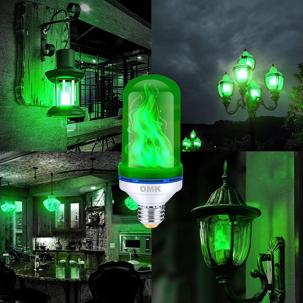 MOSZAR LLC - LED Flame Effect Light Bulbs, 4 Modes, 2-Pack for Christmas Decor - Green