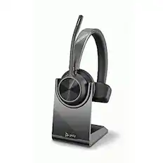Front. HP - Poly Voyager 4310 UC Wireless Headset + Charge Stand Single-Ear Headset w/Mic - Connect to PC/Mac via USB-A Bluetooth - Black.