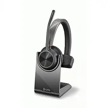 Front. HP - Poly Voyager 4310 UC Wireless Headset + Charge Stand Single-Ear Headset w/Mic - Connect to PC/Mac via USB-A Bluetooth - Black.
