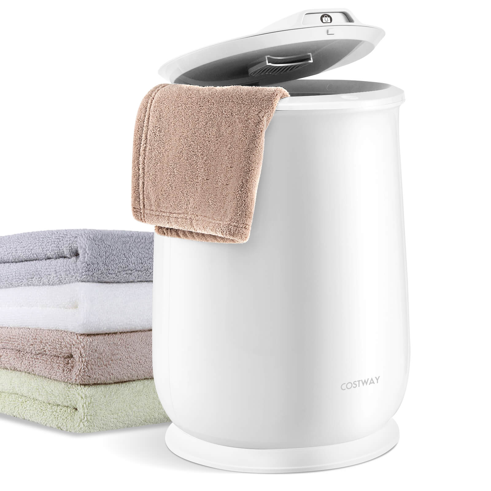 Costway - Towel Warmer Bucket Bathroom 21L Towel Heater with Flip-top Lid & Auto Shut Off - White