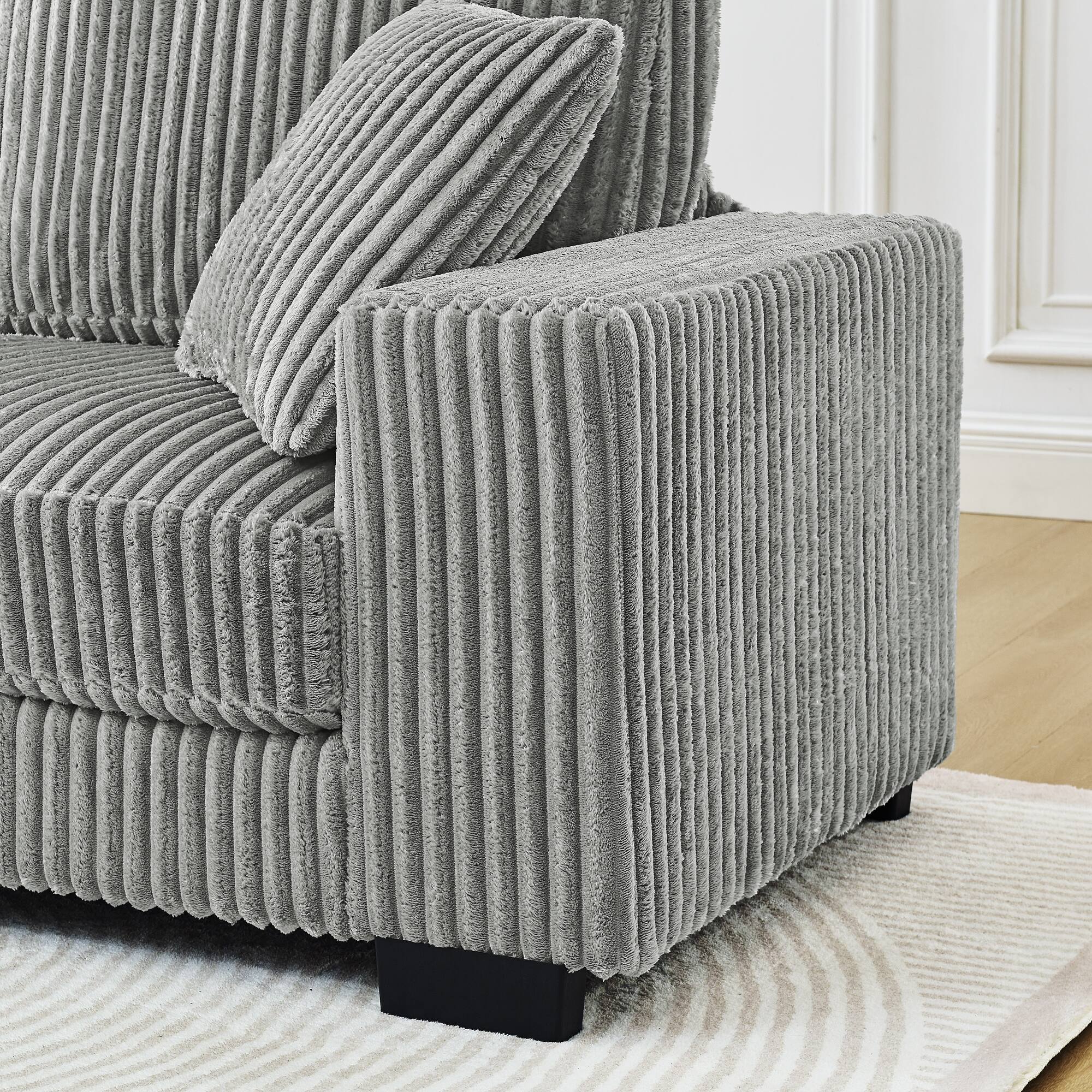 Alt View 2. Whisen - Corduroy Tufted Upholstered Sleeper Sectional Sofa with arc-shaped footstool for Living Room - Grey.