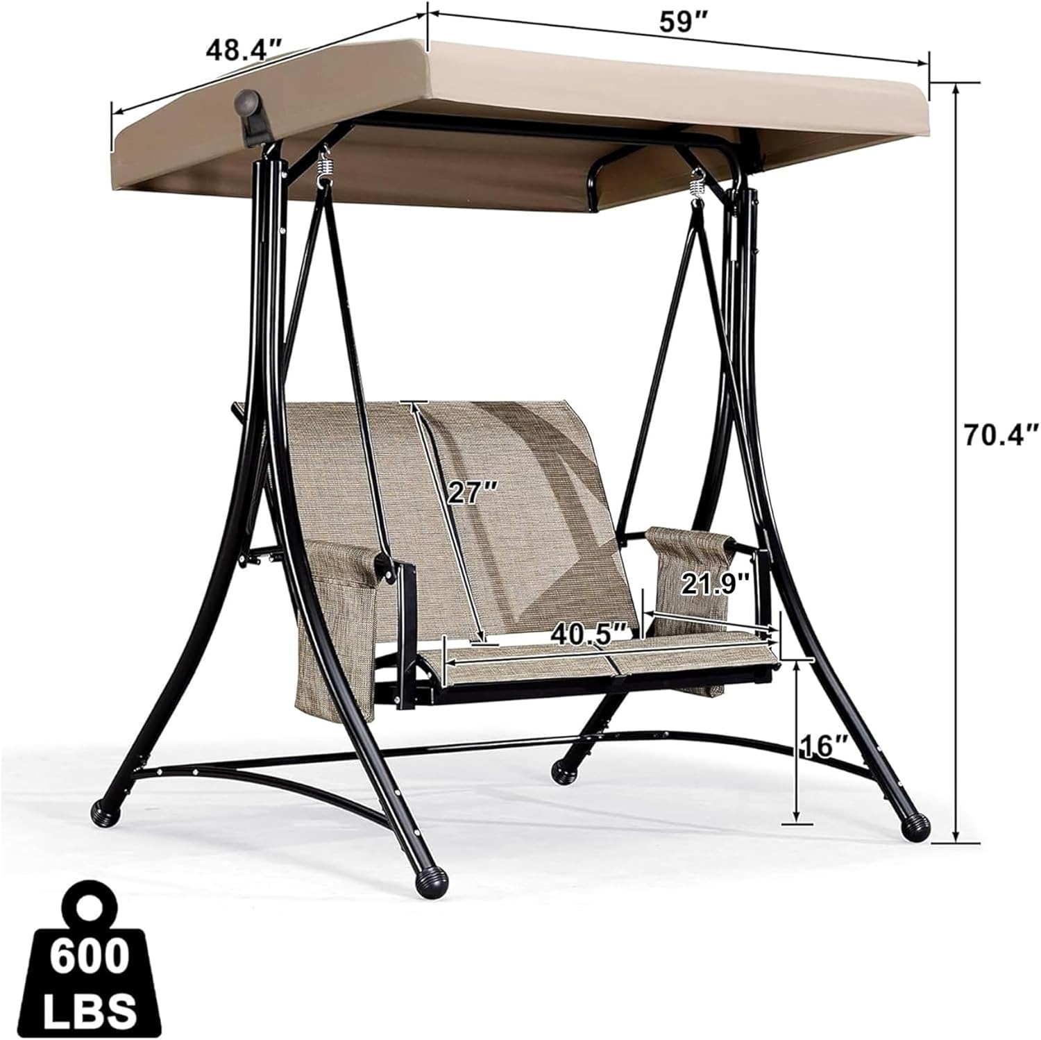 48.4" 59" 70.4" 27" 21.9" 40.5" 16" 600 LBS