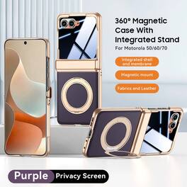 Dteck - For Motorola Razr Ultra (2026/2025) Rugged Magnetic Case Built-in Screen Protector , Ring Kickstand Hinge Protect Cover - Purple(Privacy Film)