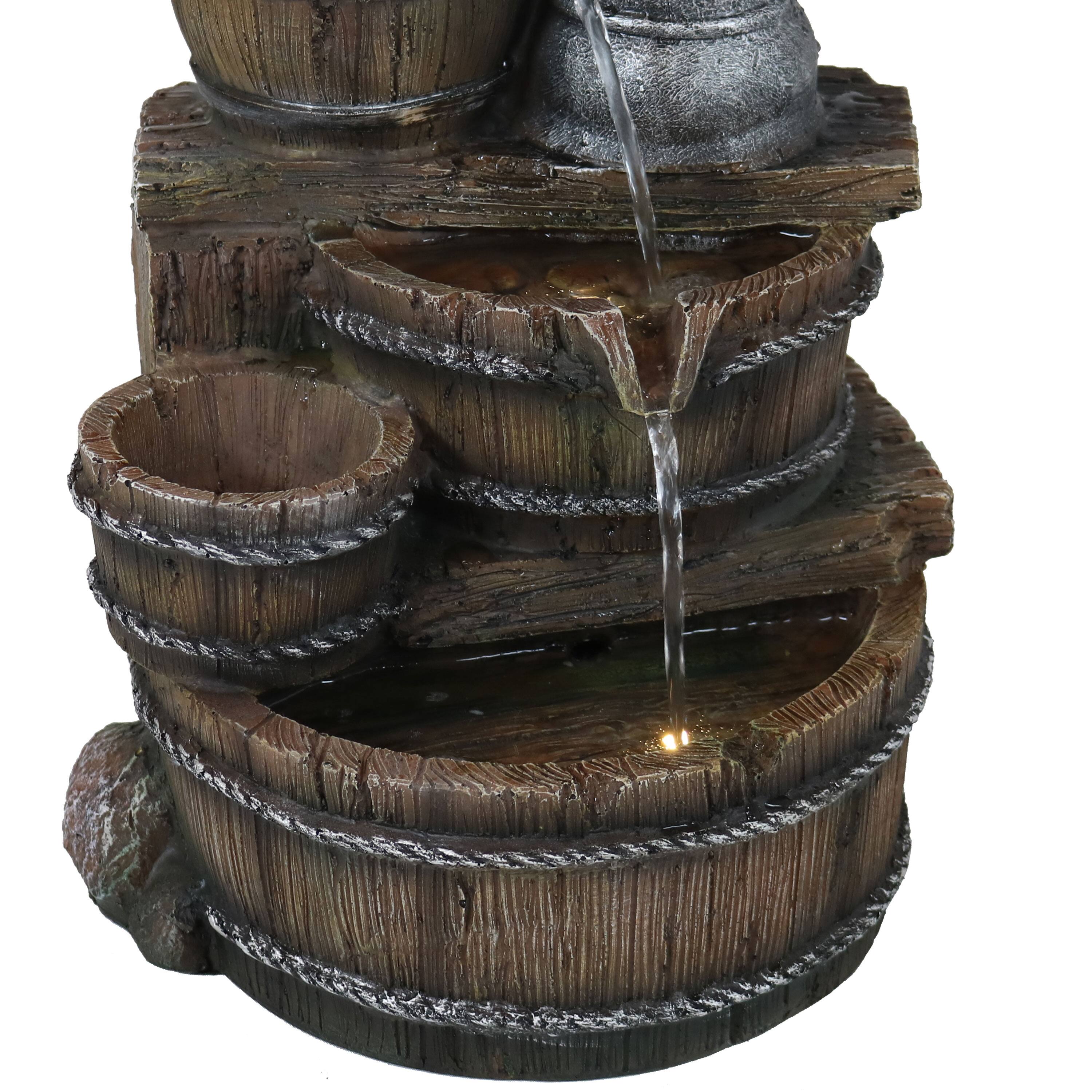 Alt View 10. Sunnydaze - Cozy Farmhouse Pump/Barrel Water Fountain with LED Lights - 23 in - Brown.