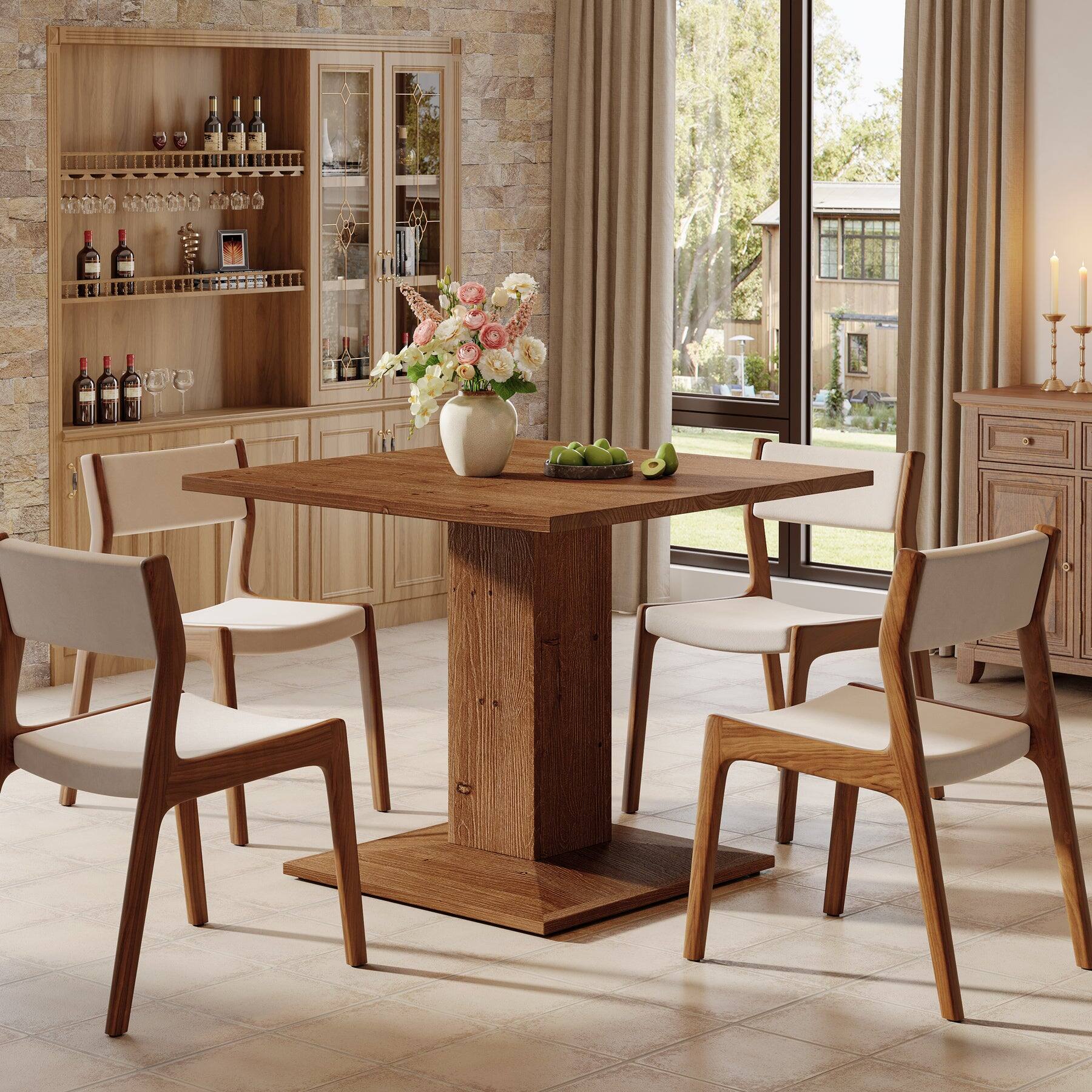 Tribesigns Solid Wood Dining Table with Wood Grain Finish and Space ...