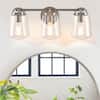 Front. Parrot Uncle - Modern Brushed Nickel 3-Light Glass Dimmable Bathroom Vanity Light Fixture - Brushed Nickel.