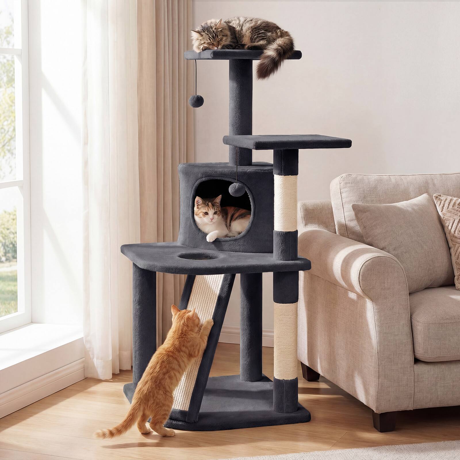 Alt View 1. Gymax - Gymax Cat Tree Multi-Level Cat Tower w/ Top Perches & Cozy Condo Climbing Ladder Light Gray.