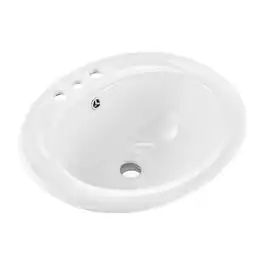 VEVOR - Semi Recessed Bathroom Sink, 19.09 x 16.73 Inch Oval Ceramic Vessel Sink with Overflow Hole and 3 Faucet Holes - White