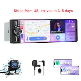 Junsun - Wireless carplay Android Auto Universal Car Stereo Radio Touchscreen Player Bluetooth 6.36"+ Rear Camera + Microphone - Black