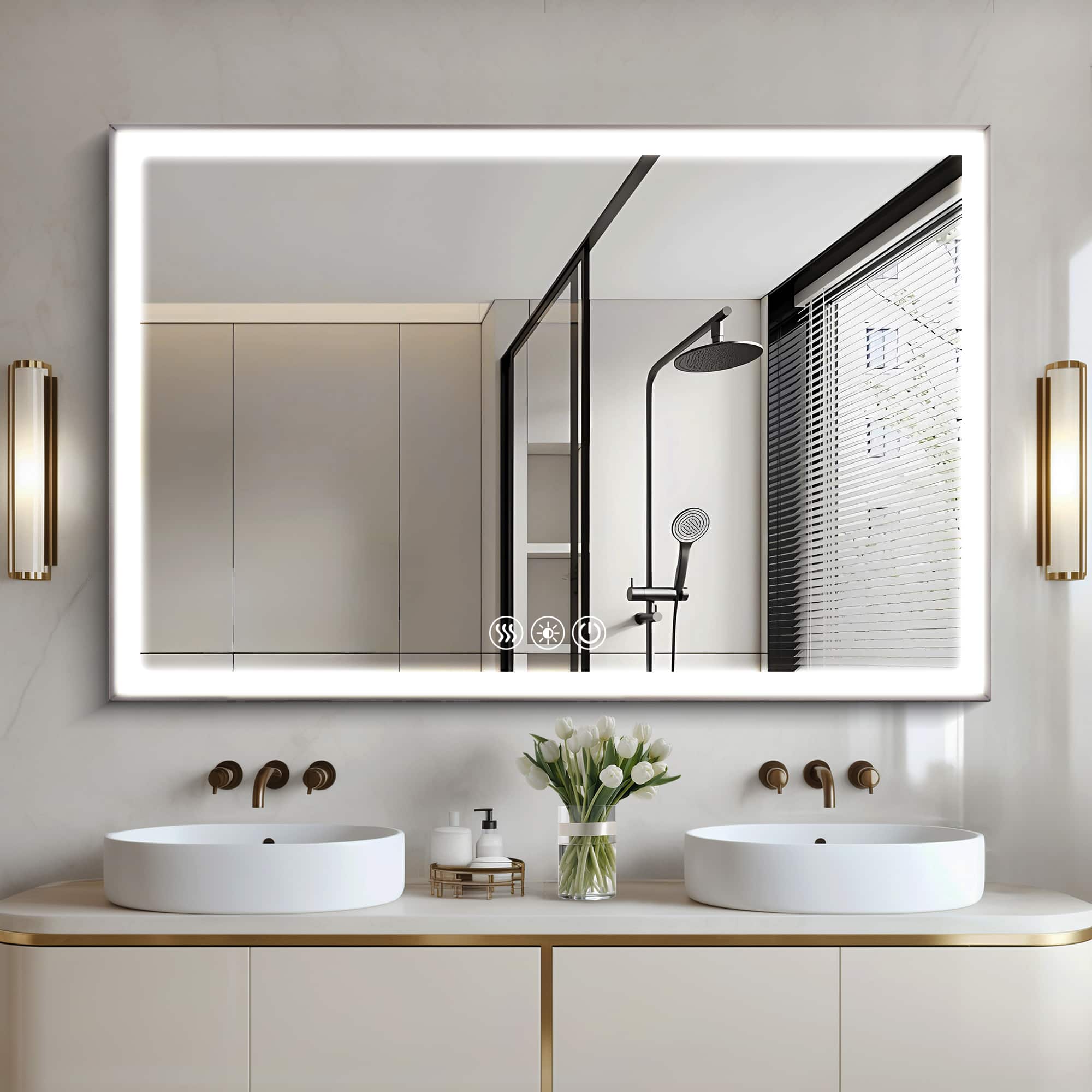 Boyel Living - 48 by 32 Inch LED Bathroom Mirror with Brushed Aluminum Frame Copper Free Silver Glass price history on PriceWatchPro